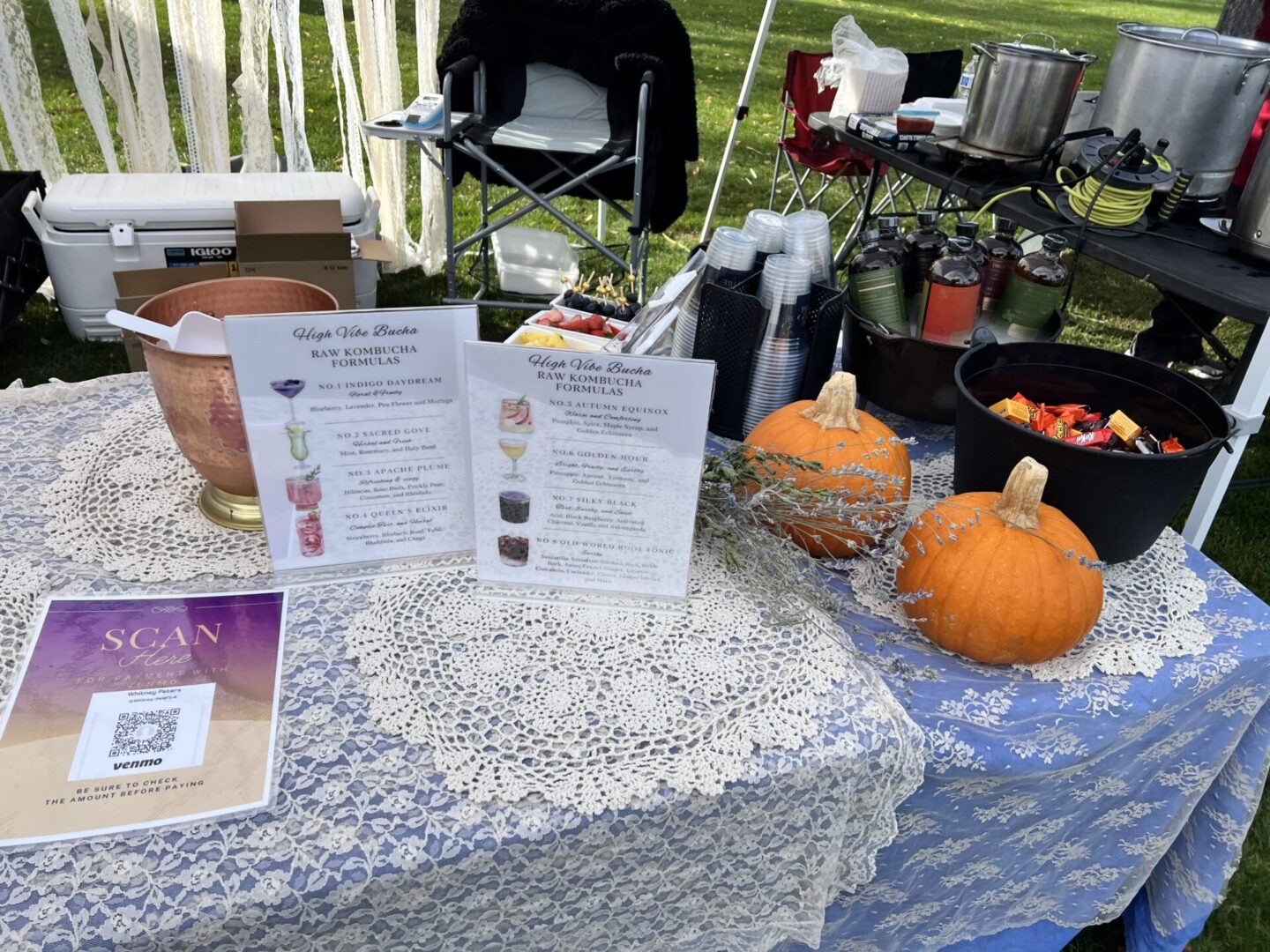 Outdoor event table with pumpkins